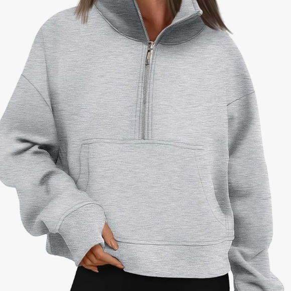 Gray Half-Zip Women's Sweatshirt fleece - Picture 1 of 5